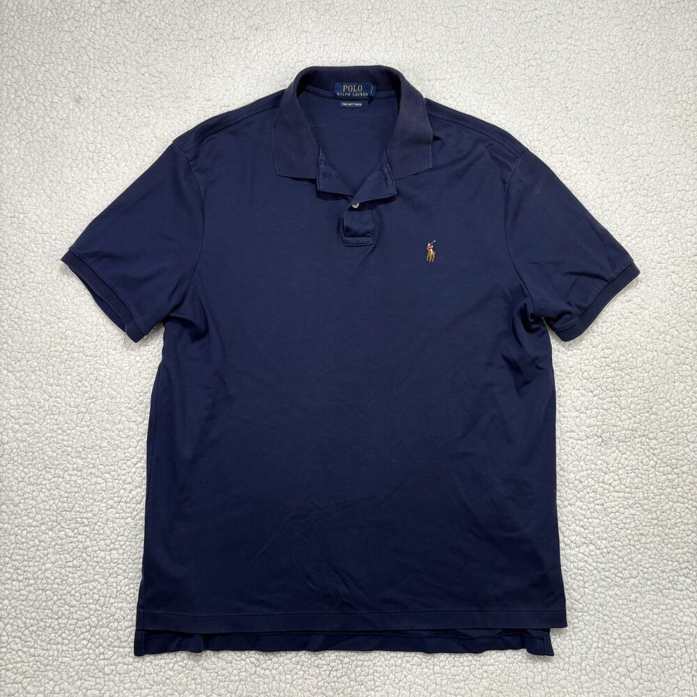 POLO RALPH LAUREN Pima Soft Touch Mens‎ Size XL Polo Navy Natural Flesh Pony